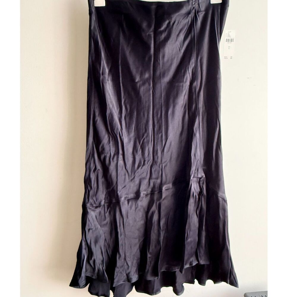 NWT Anthropologie black satin asymmetric midi skirt - Large